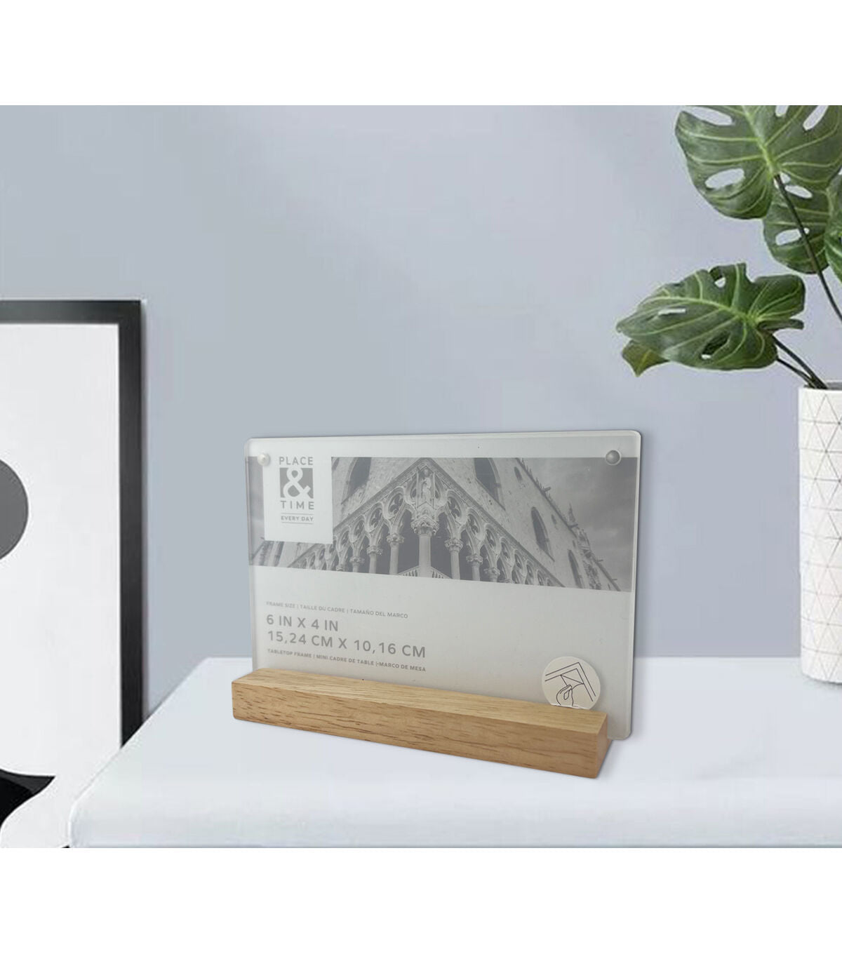 6" x 4" Acrylic Tabletop Picture Frame With Wood Base by Place & Time