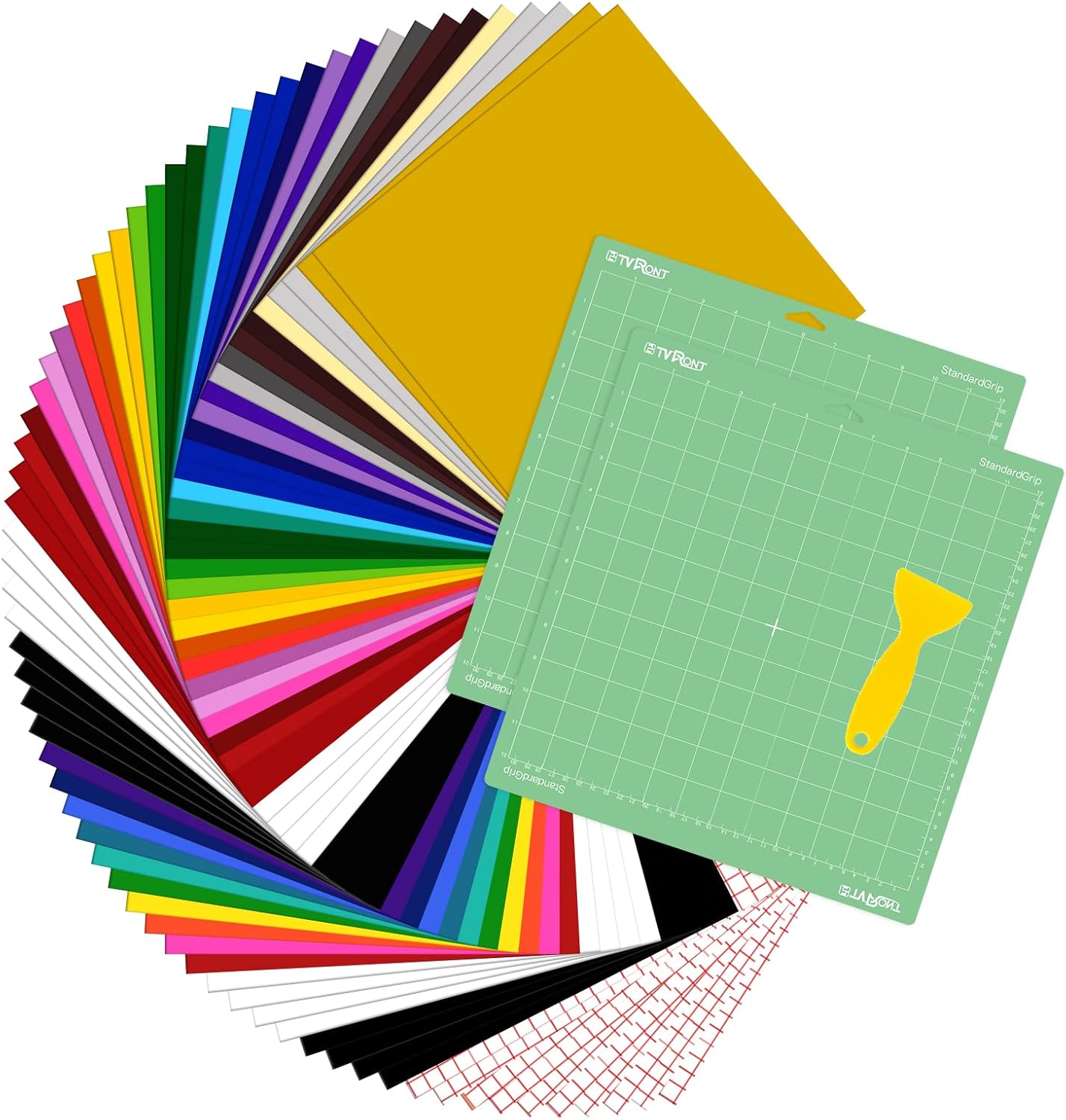 HTVRONT 70 Pack Vinyl for Cricut Machine, 57 Sheets 12" X 12" Permanent Adhesive Vinyl Sheets & 2 Cutting Mat & 10 Transfer Paper for Vinyl