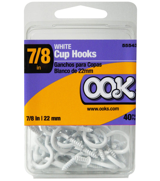 Ook 7/8" White Cup Hooks 40pk