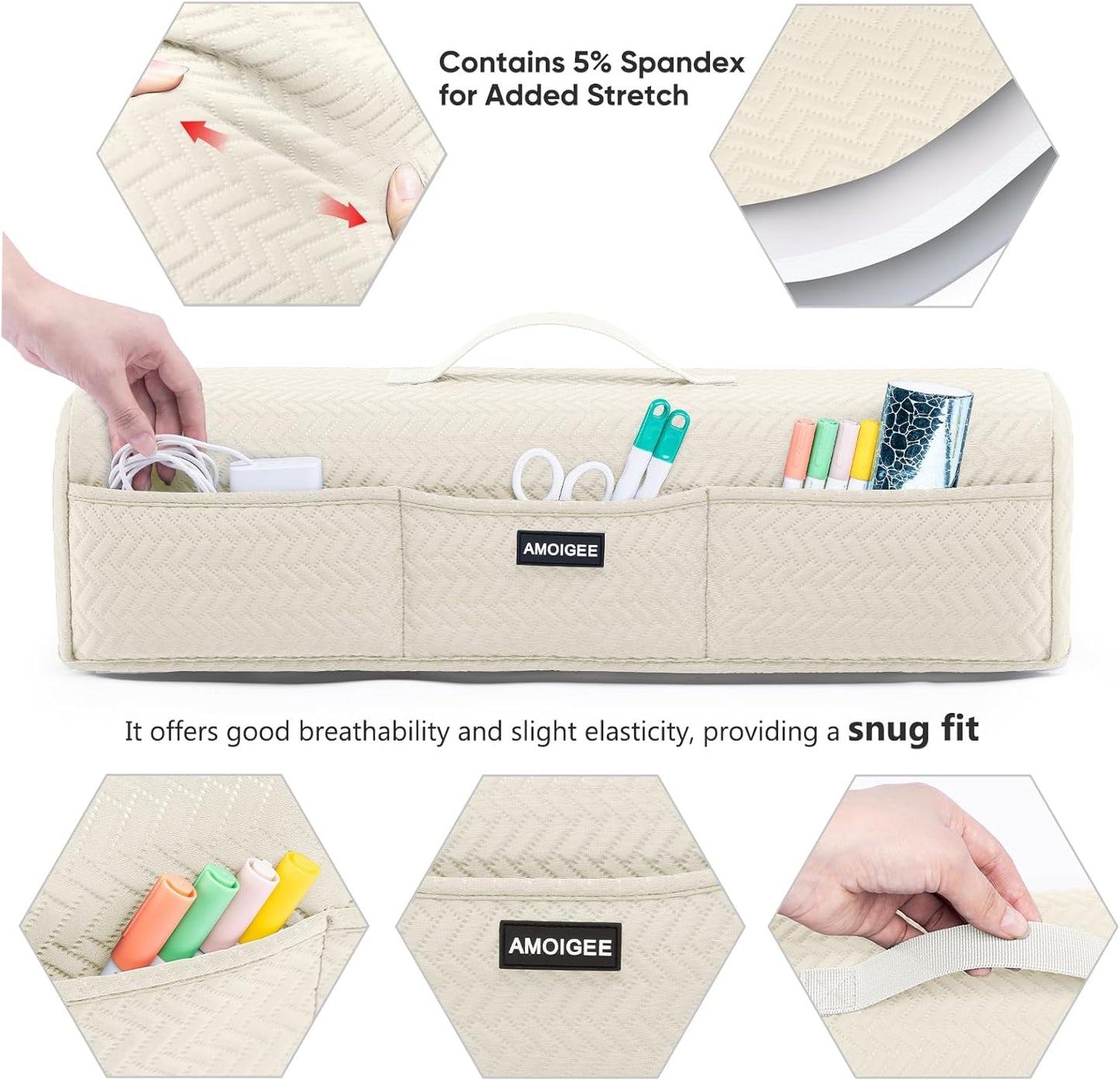 AMOIGEE Stretchy & Washable Dust Cover for Cricut Maker 4, Cricut Explore 4, Cricut Explore Air 2, Cricut Maker 3 – Die-Cut Machine Cover with Pockets for Cricut Accessories, Supplies & Tools