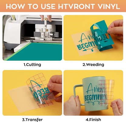 HTVRONT 70 Pack Vinyl for Cricut Machine, 57 Sheets 12" X 12" Permanent Adhesive Vinyl Sheets & 2 Cutting Mat & 10 Transfer Paper for Vinyl