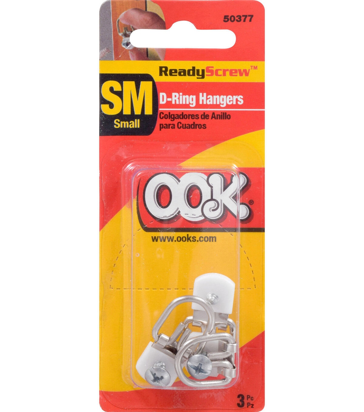 Ook 3pc ReadyScrew Small Brass D Ring Hangers