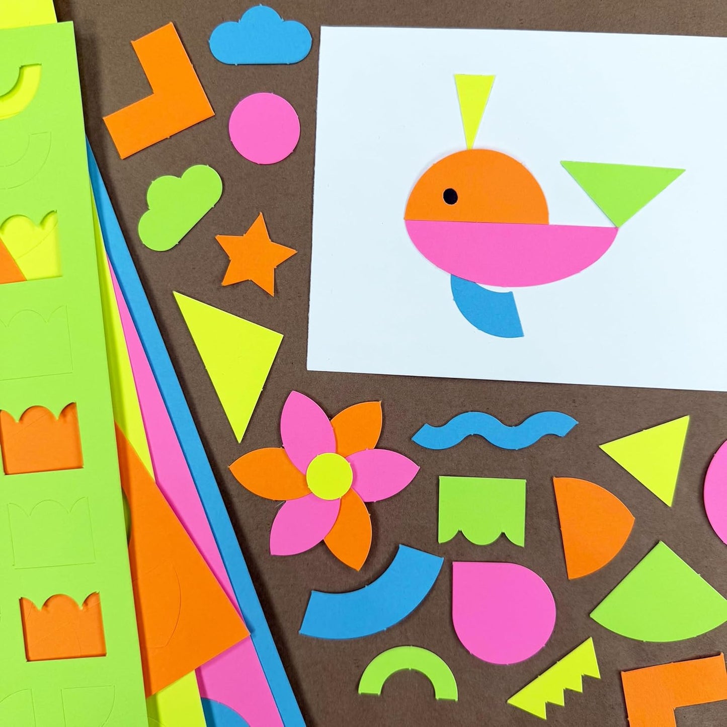 ARTshapes 840 pc Creative Paper Shapes Pack with 70+ Idea Guide - US Made Card Stock - Punch Out Funky DIY Craft Supplies for Whimsical Art Designs, Paper Crafts, and Pattern Play 5 Festive Colors