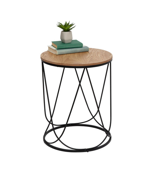 Honey Can Do Round Side Table with Natural Top