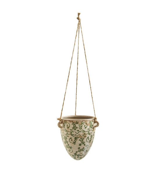 Nearly Natural 2' Gray Tuscan Hanging Ceramic Scroll Planter