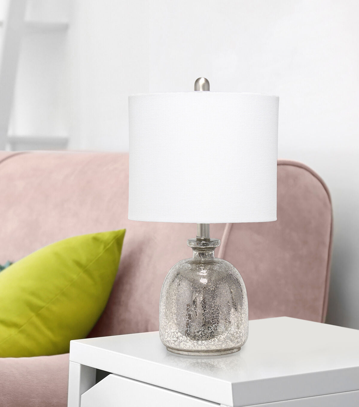 All The Rages Mercury Glass Jar Table Lamp with White Linen Shade