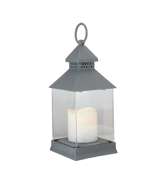 Northlight 9.5" Gray Candle Lantern with Flameless LED Candle