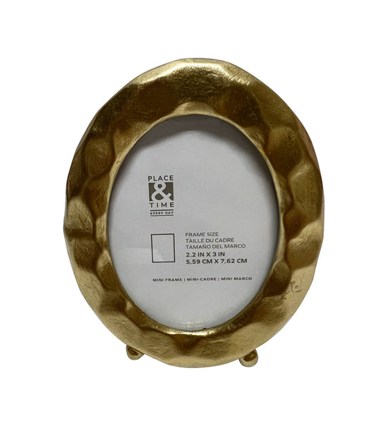 2" x 3" Gold Metal Oval Stamped Tabletop Picture Frame by Place & Time