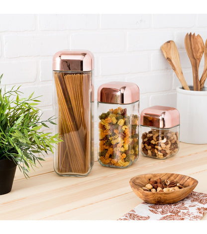 Honey Can Do 3pc Glass Storage Jar Set With Copper Lids