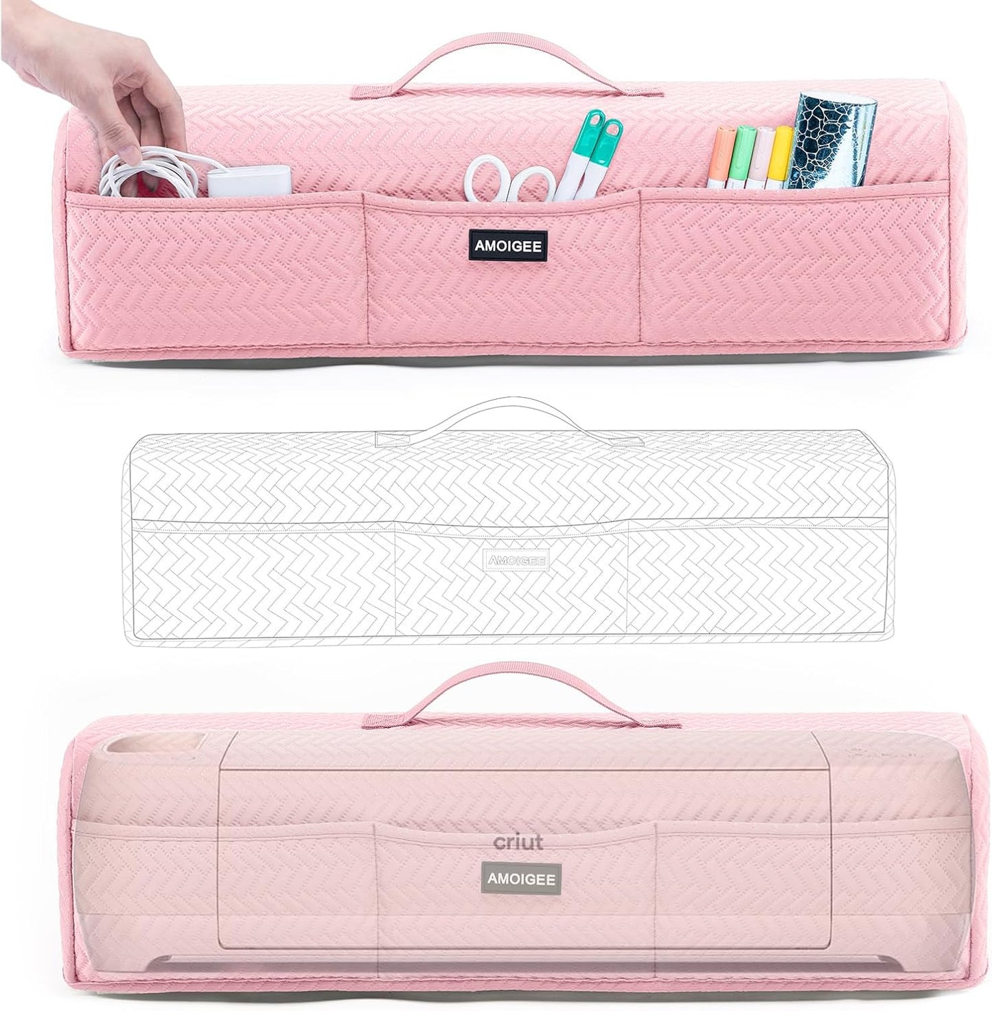 AMOIGEE Stretchy & Washable Dust Cover for Cricut Maker 4, Cricut Explore 4, Cricut Explore Air 2, Cricut Maker 3 – Die-Cut Machine Cover with Pockets for Cricut Accessories, Supplies & Tools