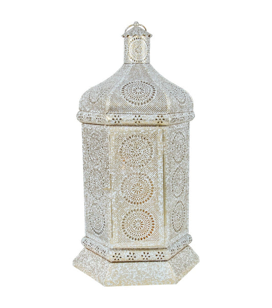 Northlight 21.5" White Gold Moroccan Pillar Candle Lantern
