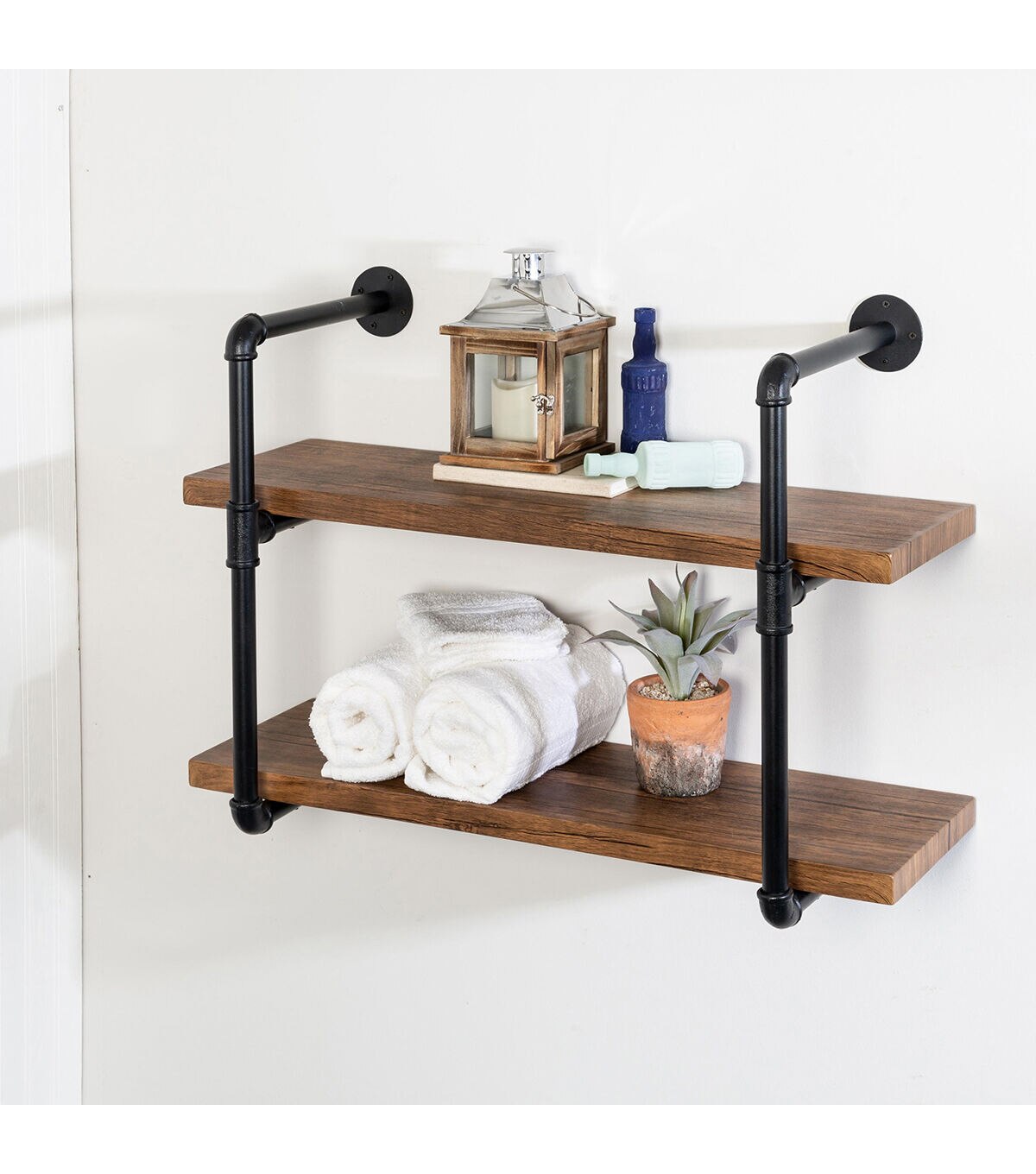 Honey Can Do 2 Tier Black Industrial Wall Shelf