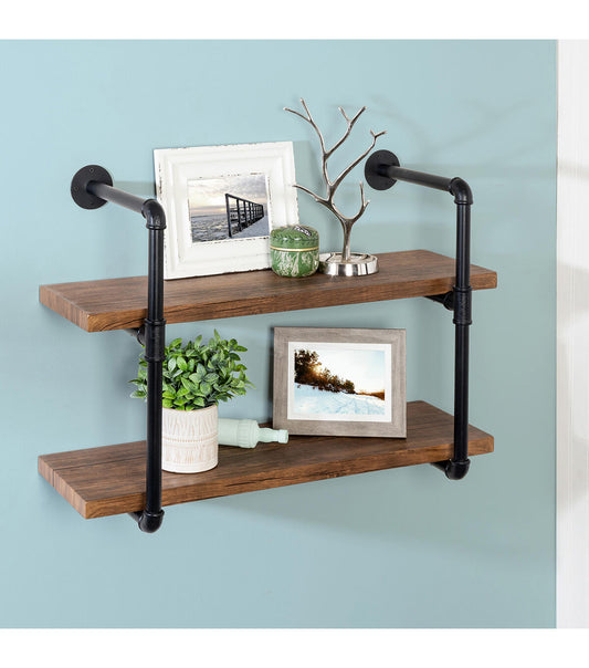Honey Can Do 2 Tier Black Industrial Wall Shelf