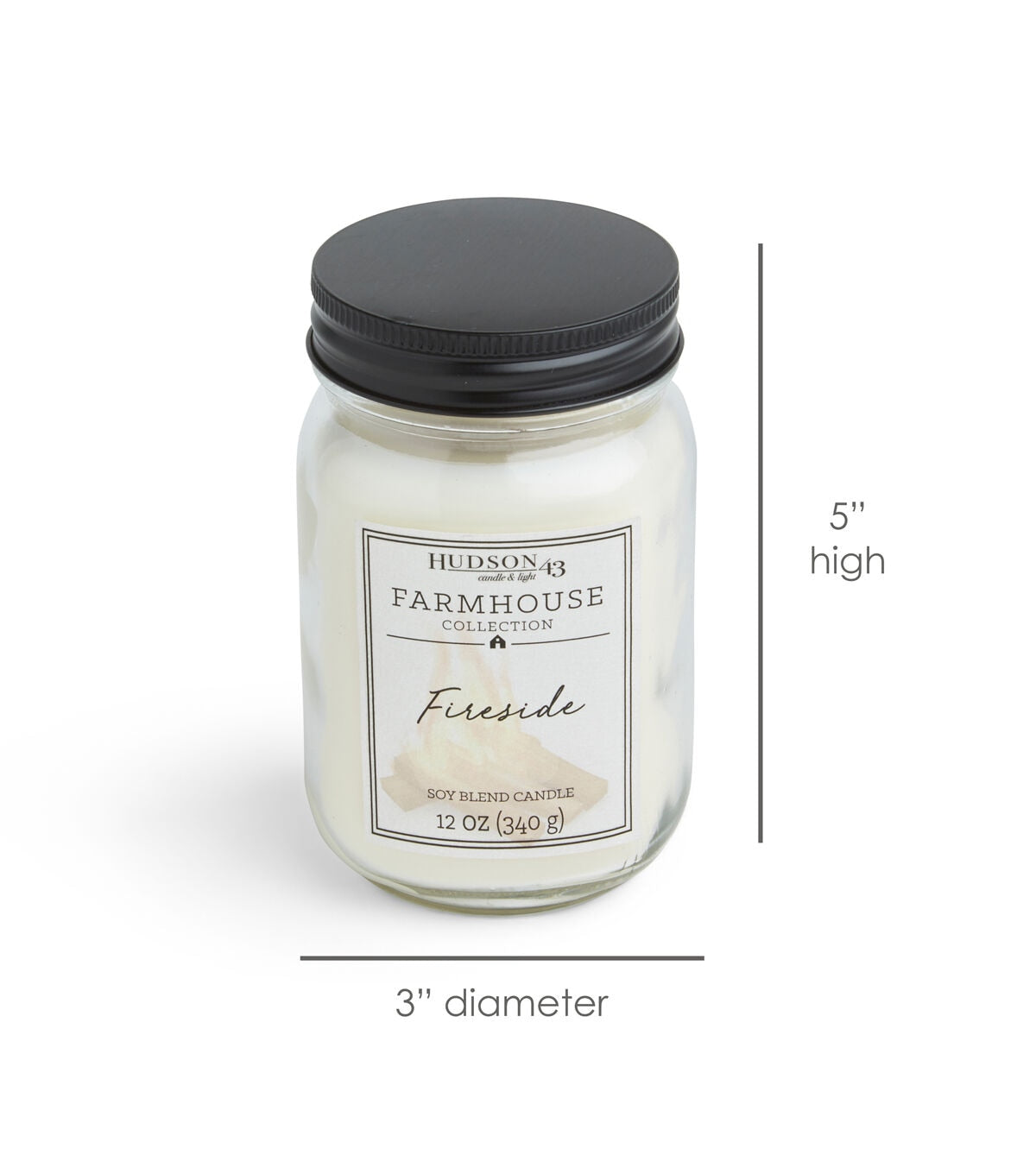 12oz Fireside Scented Mason Jar Candle by Hudson 43