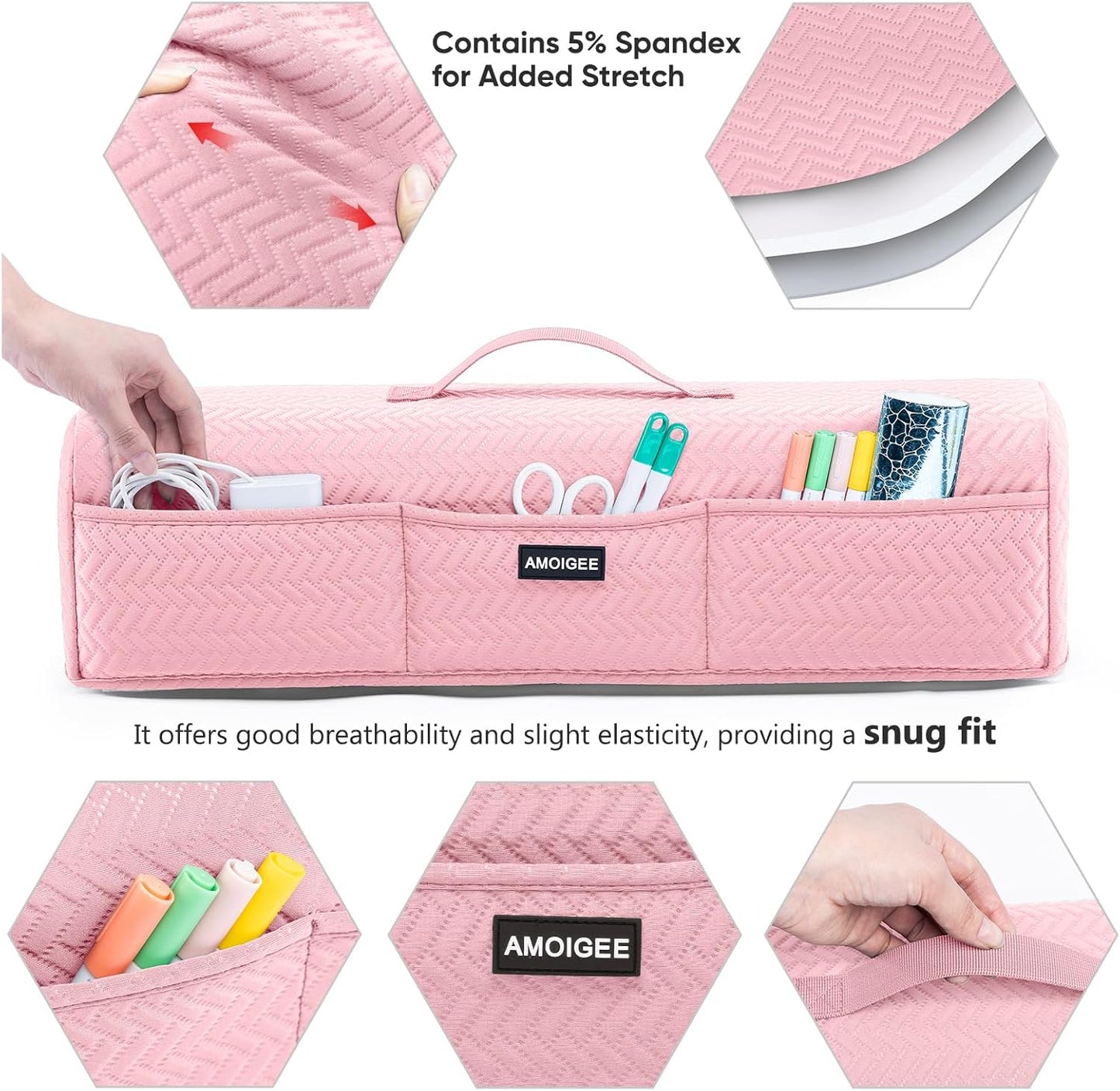 AMOIGEE Stretchy & Washable Dust Cover for Cricut Maker 4, Cricut Explore 4, Cricut Explore Air 2, Cricut Maker 3 – Die-Cut Machine Cover with Pockets for Cricut Accessories, Supplies & Tools