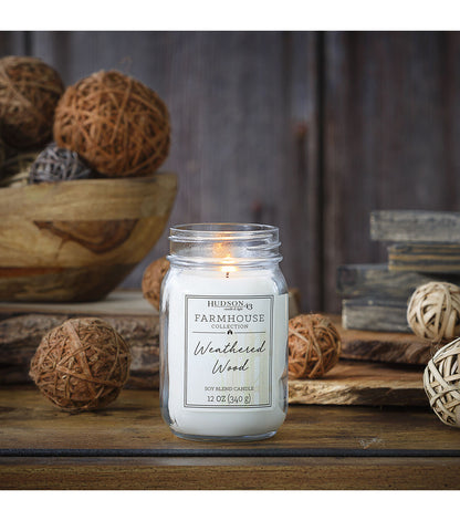 12oz Weathered Wood Scented Mason Jar Candle by Hudson 43