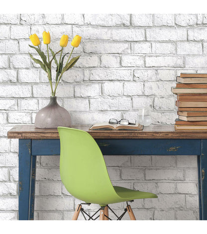 RoomMates White Brick Peelable Wallpaper White