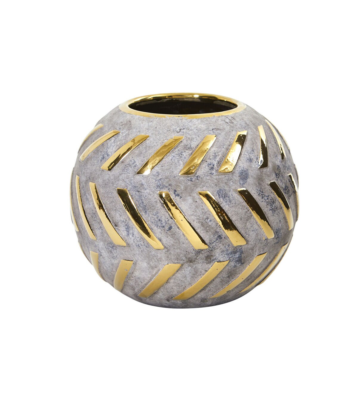 Nearly Natural 6" Regal Round Stone Vase With Gold Accents