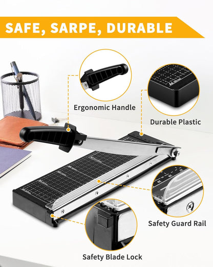 MAKEASY Paper Cutter 12 Inch, 8 Sheet Capacity, Heavy Duty Paper Cutter for Cardstock, Guillotine Paper Trimmer for Crafting, Classroom and Office