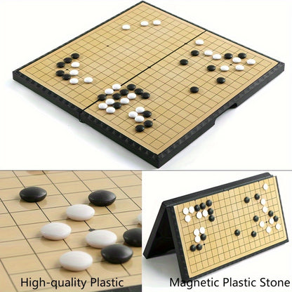 Ensemble de jeu de Go pliable magnétique de luxe de 11,41 pouces avec 19x tableau + 300 pièces noires et blanches, idéal pour les fêtes et les activités de plein air, Noël et Thanksgiving